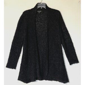 Eileen Fisher Black Wool Alpaca Buckle Knit Cardigan Sweater - Peru